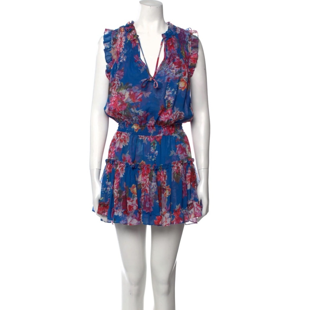 MISA LOS ANGELES Floral Print Dress Blue and Red Size XS